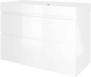 Proline Loft badmeubel met polystone wastafel met 2 kraangaten en onderkast a-symmetrisch Glans wit Glans wit 100x46cm (bxd)