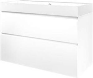 Proline Loft badmeubel met polystone wastafel zonder kraangat en onderkast a-symmetrisch Mat wit Glans wit 100x46cm (bxd)