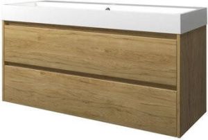 Proline Loft badmeubel met polystone wastafel met 1 kraangat en onderkast symmetrisch Ideal oak Glans wit 120x46cm (bxd)