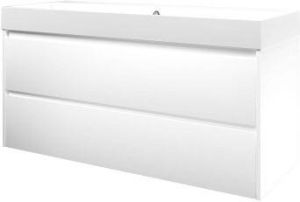 Proline Loft badmeubel met polystone wastafel zonder kraangat en onderkast symmetrisch Mat wit Glans wit 120x46cm (bxd)