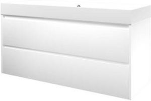 Proline Loft badmeubel met polystone wastafel zonder kraangat en onderkast symmetrisch Mat wit Mat wit 120x46cm (bxd)