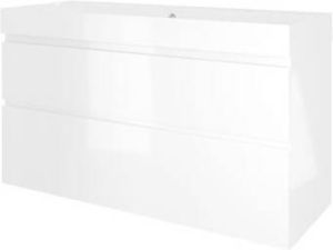 Proline Loft badmeubel met polystone wastafel met 2 kraangaten en onderkast a-symmetrisch Glans wit Glans wit 120x46cm (bxd)