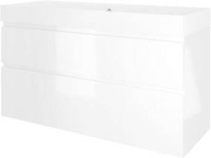 Proline Loft badmeubel met polystone wastafel zonder kraangat en onderkast a-symmetrisch Glans wit Mat wit 120x46cm (bxd)
