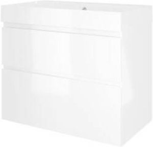 Proline Loft badmeubel met polystone wastafel zonder kraangat en onderkast a-symmetrisch Glans wit Glans wit 80x46cm (bxd)