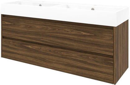 Proline Loft badkamermeubelset 140x46x62cm porselein Loft wastafel 2 kraangaten symmetrisch MFC Cabana oak Glans wit 1817483