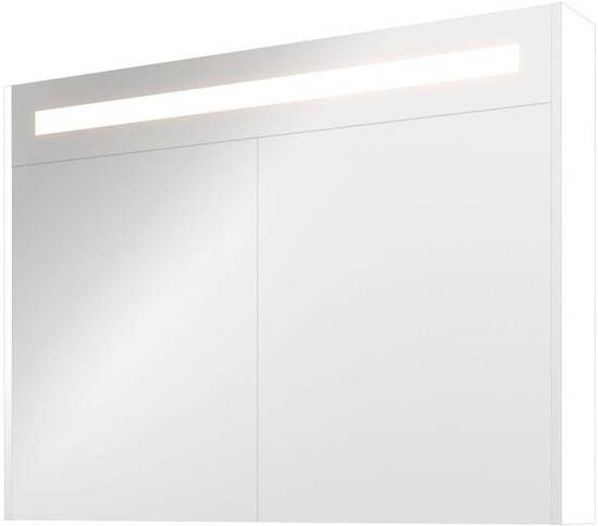 Proline Premium spiegelkast met spiegels aan binnen- en buitenzijde geïntegreerde LED-verlichting en 2 deuren 100 x 60 x 14 cm mat wit