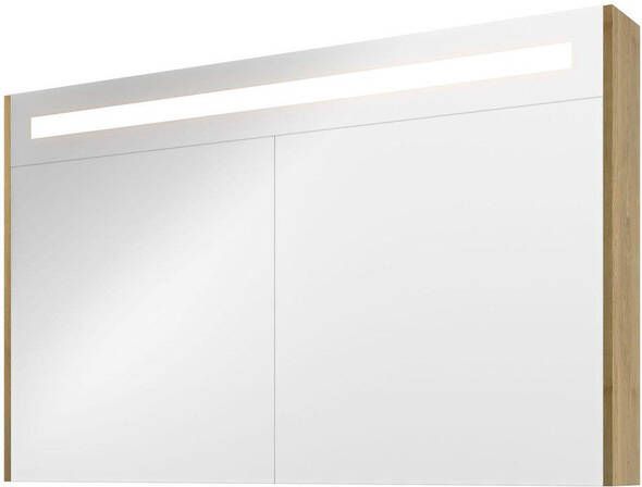 Proline Premium spiegelkast met spiegels aan binnen- en buitenzijde geïntegreerde LED-verlichting en 2 deuren 120 x 60 x 14 cm ideal oak