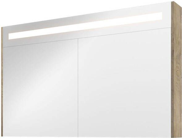 Proline Premium spiegelkast met spiegels aan binnen- en buitenzijde geïntegreerde LED-verlichting en 2 deuren 120 x 60 x 14 cm raw oak