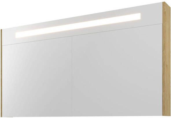 Proline Premium spiegelkast met spiegels aan binnen- en buitenzijde geïntegreerde LED-verlichting en 3 deuren 140 x 60 x 14 cm ideal oak