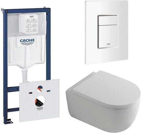 Grohe QeramiQ Dely Swirl Toiletset 36.5x53cm Rapid inbouwreservoir 35mm zitting witte bedieningsplaat rechthoekige knoppen wit mat 0720003 0729205 SW1000767 SW1026257