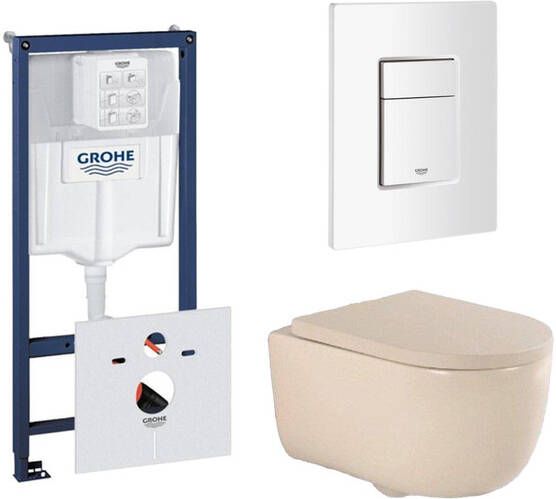 Grohe QeramiQ Dely Swirl Toiletset 36.5x53cm Rapid inbouwreservoir 35mm zitting witte bedieningsplaat rechthoekige knoppen beige 0720003 0729205 SW1000771 SW1026259