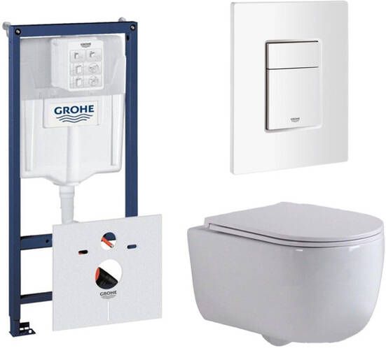 Grohe QeramiQ Dely Swirl Toiletset 36.5x53cm Rapid inbouwreservoir slim zitting witte bedieningsplaat rechthoekige knoppen glans wit 0720003 0729205 SW1000766 SW1026256