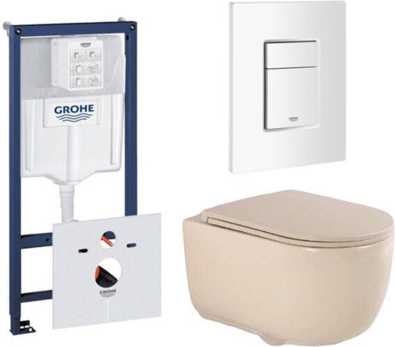 Grohe QeramiQ Dely Swirl Toiletset 36.5x53cm Rapid inbouwreservoir slim zitting witte bedieningsplaat rechthoekige knoppen beige 0720003 0729205 SW1000770 SW1026259