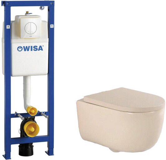 QeramiQ Dely Swirl Toiletset 36.5x53cm Wisa XS inbouwreservoir 35mm zitting witte bedieningsplaat ronde knoppen beige 0704406 SW1000771 SW1026259