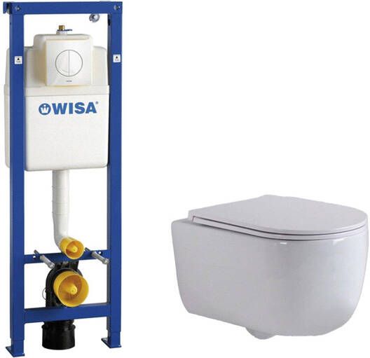 QeramiQ Dely Swirl Toiletset 36.5x53cm Wisa XS inbouwreservoir slim zitting witte bedieningsplaat ronde knoppen glans wit 0704406 sw1000766 SW1026256