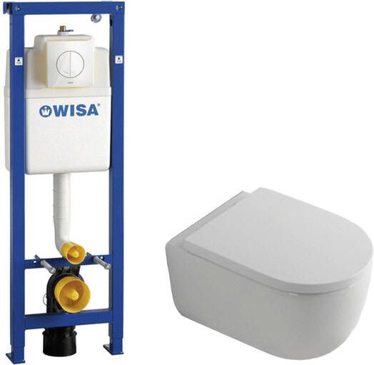 QeramiQ Dely Swirl Toiletset 6.5x53cm Wisa XS inbouwreservoir 35mm zitting witte bedieningsplaat ronde knoppen wit mat 0704406 SW1000767 SW1026257