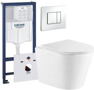 QeramiQ Dely toiletset met Grohe inbouwreservoir witte bedieningsplaat en toilet met zitting glans wit 0720003 0729205 sw543431