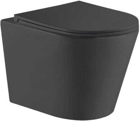 QeramiQ Dely Wandclosetset 36.3x51.7cm diepspoel rimless slim zitting mat zwart SW1026253 SW1000768