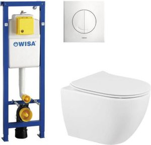 QeramiQ Fortune toiletset met Wisa inbouwreservoir witte bedieningsplaat en toilet met zitting Glans wit 0704409 0704408 sw439189 sw524128