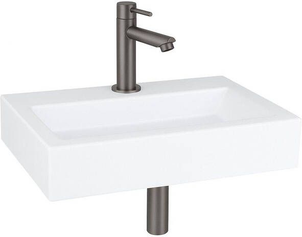 QeramiQ Fuente fonteinset 38x24cm 1 kraangat keramiek fonteinkraan gunmetal glans wit SW696237 SW696207 SW696217 SW21912