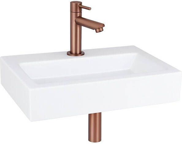 QeramiQ Fuente fonteinset 38x24cm 1 kraangat keramiek fonteinkraan koper glans wit SW970033 SW799405 SW799403 SW21912