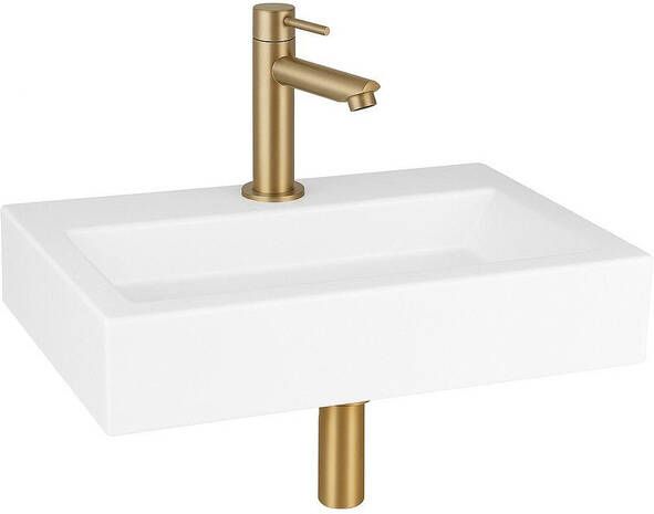 QeramiQ Fuente fonteinset 38x24cm 1 kraangat keramiek fonteinkraan messing geborsteld glans wit SW696238 SW696208 SW696218 SW21912