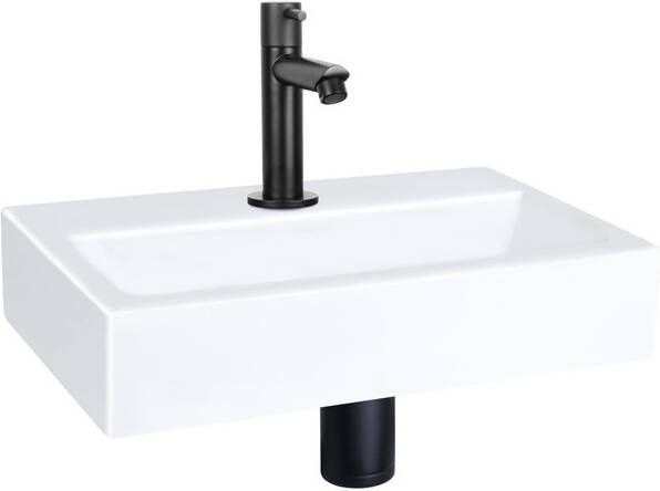 QeramiQ Fuente fonteinset 38x24cm 1 kraangat keramiek fonteinkraan zwart mat glans wit SW696235 SW696205 SW696215 SW21912