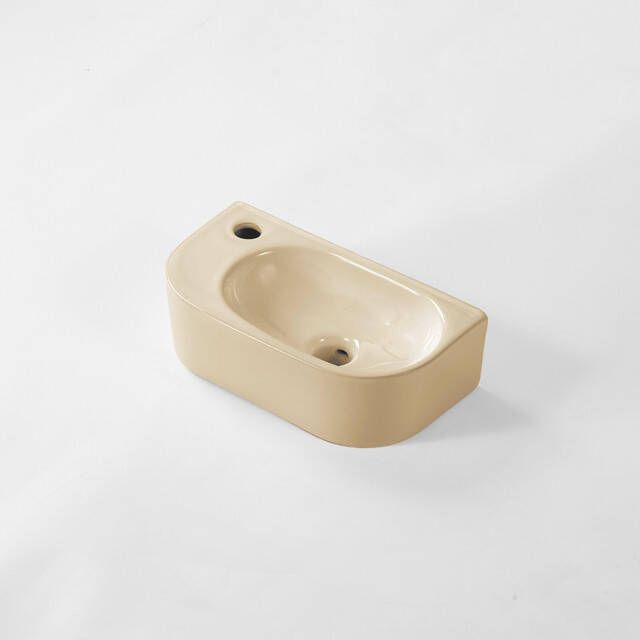 QeramiQ Pure Fontein 40x22x12cm Links Glad halfrond 1 kraangat Keramiek Beige mat DX-8718RB