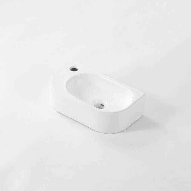 QeramiQ Pure Fontein 40x22x12cm Links Glad halfrond 1 kraangat Keramiek Wit Glans DX-8718R