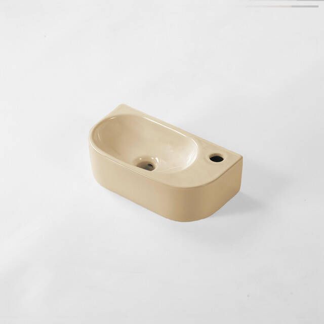 QeramiQ Pure Fontein 40x22x12cm Rechts Glad halfrond 1 kraangat Keramiek Beige mat 8718LB