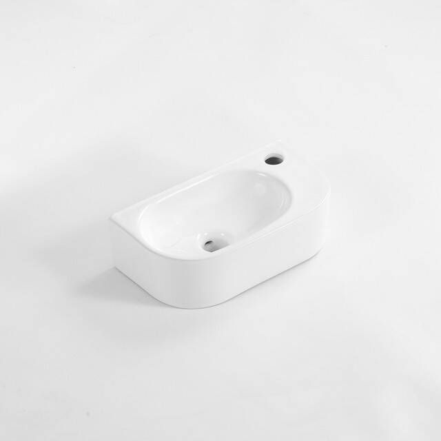 QeramiQ Pure Fontein 40x22x12cm Rechts Glad halfrond 1 kraangat Keramiek Wit Mat 8718LMW