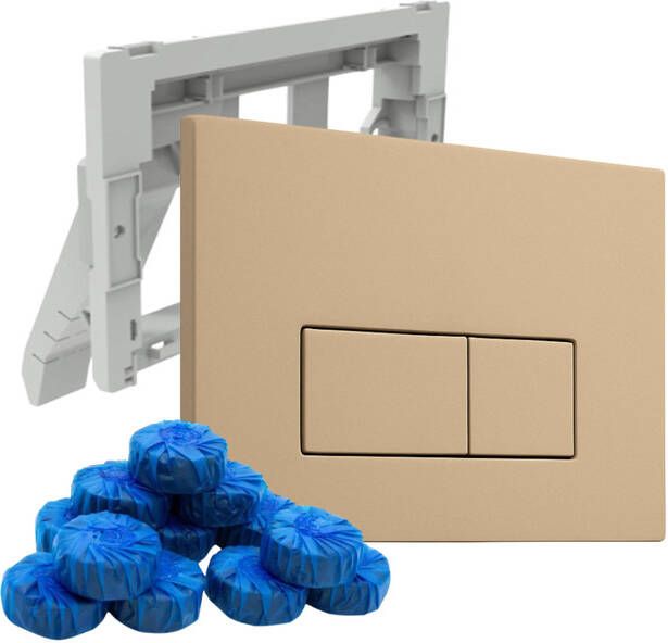 QeramiQ Push Bedieningsplaat met toiletblokjeshouder voor Geberit UP320 inbouwreservoir dualflush rechthoekige knoppen kunststof inclusief 12 toiletblokjes beige SW1102366 SW1233495 SW1211203