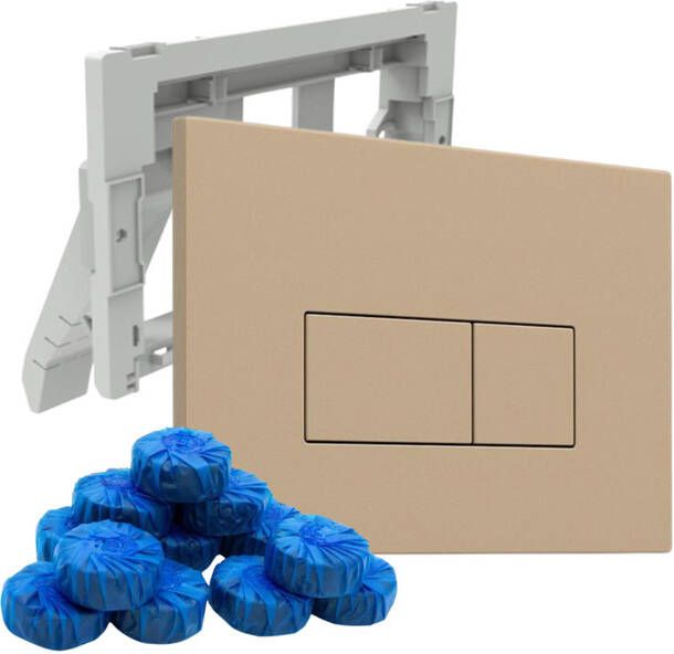 QeramiQ Push Bedieningsplaat met toiletblokjeshouder voor Geberit UP320 inbouwreservoir dualflush rechthoekige knoppen kunststof inclusief 12 toiletblokjes taupe SW1102379 SW1233495 SW1211203