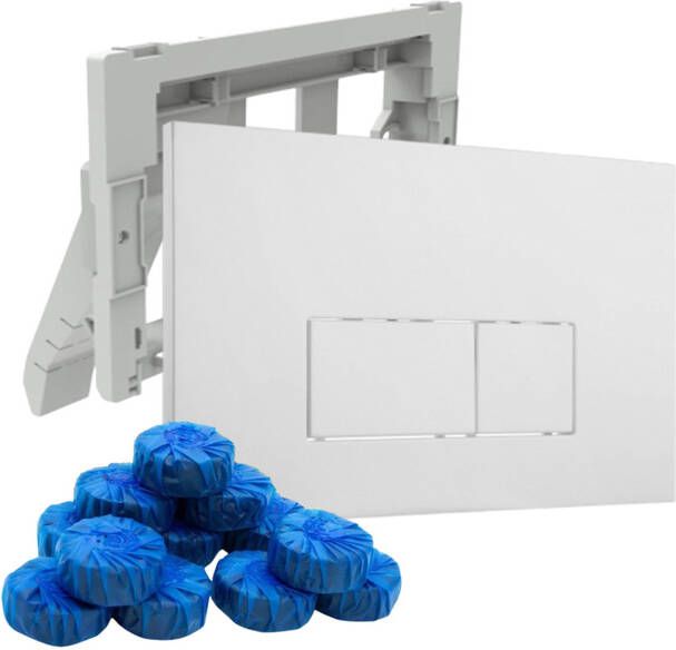 QeramiQ Push Bedieningsplaat met toiletblokjeshouder voor Geberit UP320 inbouwreservoir dualflush rechthoekige knoppen kunststof inclusief 12 toiletblokjes mat wit SW706187 SW1233495 SW1211203
