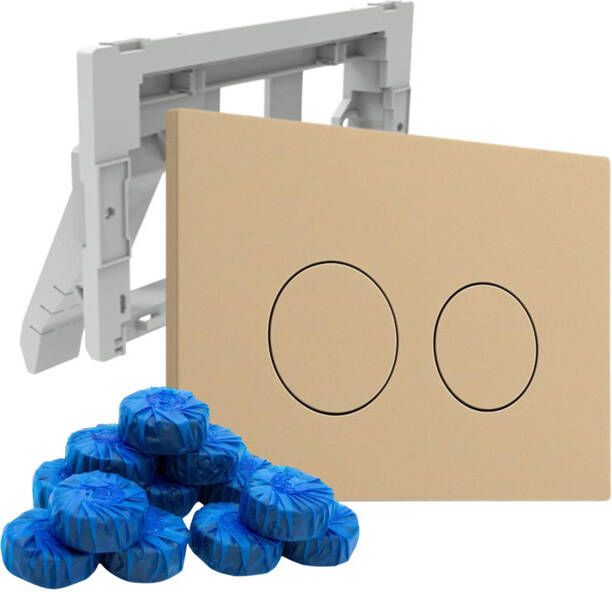 QeramiQ Push Bedieningsplaat met toiletblokjeshouder voor Geberit UP320 inbouwreservoir dualflush ronde knoppen kunststof inclusief 12 toiletblokjes beige SW1102365 SW1233495 SW1211203