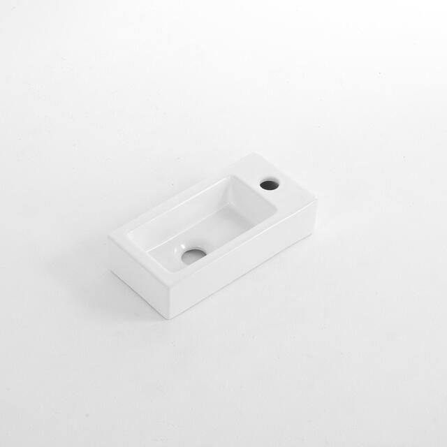 QeramiQ Dely Fontein 38x18.5x9cm keramiek kraangat rechts Glans wit E-8020R-GW