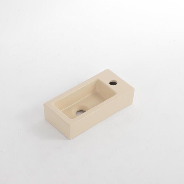 QeramiQ Dely Fontein 38x18.5x9cm keramiek kraangat rechts Mat Beige E-8020R-MB