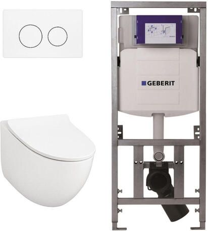 QeramiQ Salina 2.0 Toiletset Inbouwreservoir met Geberit UP320 spoelmechanisme softclose toiletzitting glans wit bedieningsplaat ronde knoppen wit glans SW1247815 SW1381697 SW706186