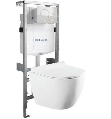 QeramiQ Salina Compact Toiletset -softclose zitting- bedieningsplaat Geberit Sigma01 wit glans 0701131 0700518 sw258541