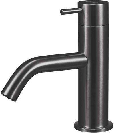 Qisani Flow lage fonteinkranen met gebogen uitloop Geborsteld PVD Gunmetal 25625.04