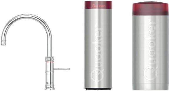 Quooker Classic Fusion Round kokendwaterkraan draaibare uitloop Combi incl. Cube reservoir Warm kokend bruisend gefilterd water Chroom 22CFRCHR-CUBE