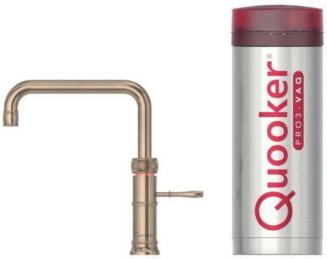 Quooker Classic Fusion Square kokendwaterkraan draaibare uitloop PRO3 reservoir Warm kokend water Messing patina 3CFSPTN