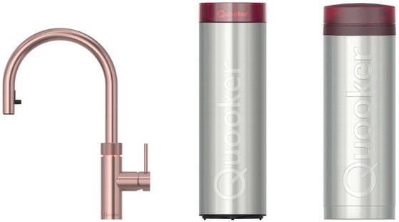 Quooker flex kokendwaterkraan draaibare & uittrekbare uitloop PRO3 incl. Cube reservoir Warm kokend bruisend gefilterd water Rosé koper 3XRCO-CUBE