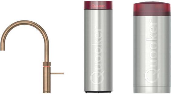 Quooker Fusion Round kokendwaterkraan draaibare uitloop Combi incl. Cube reservoir Warm kokend bruisend gefilterd water Messing Patina (Goud) 22FRPTN-CUBE