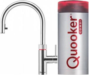 Quooker NL Flex keukenkraan koud warm en kokend water inclusief uittrekbare uitloop met Combi reservoir RVS 22XRVS