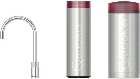 Quooker Nordic Round kokendwaterkraan draaibare uitloop Combi+ incl. Cube reservoir Warm kokend bruisend gefilterd water Chroom 22+NRCHR-CUBE