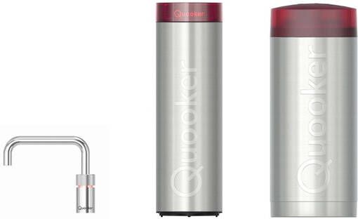 Quooker Nordic Square kokendwaterkraan draaibare uitloop Combi+ incl. Cube reservoir Warm kokend bruisend gefilterd water Chroom 22+NSCHR-CUBE