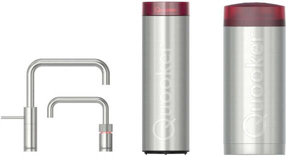 Quooker Nordic Square Twintaps kokendwaterkraan draaibare uitloop Combi incl. Cube reservoir Warm kokend bruisend gefilterd water RVS 22NSRVSTT-CUBE