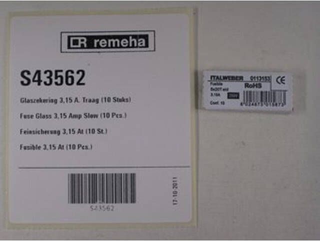 Remeha Quinta Solo en andere series glaszekering traag 3.15A 10 stuks S43562