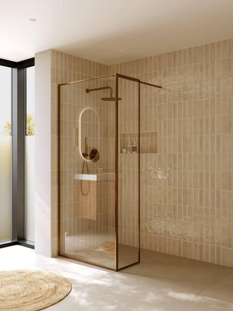 Riho Define Inloopdouche 90x40x200cm L vorm met Define Deco Screen incl. handdoekrek Copper mat G010009302 G010007302